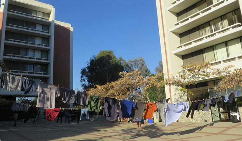 laundry hanging between buildings